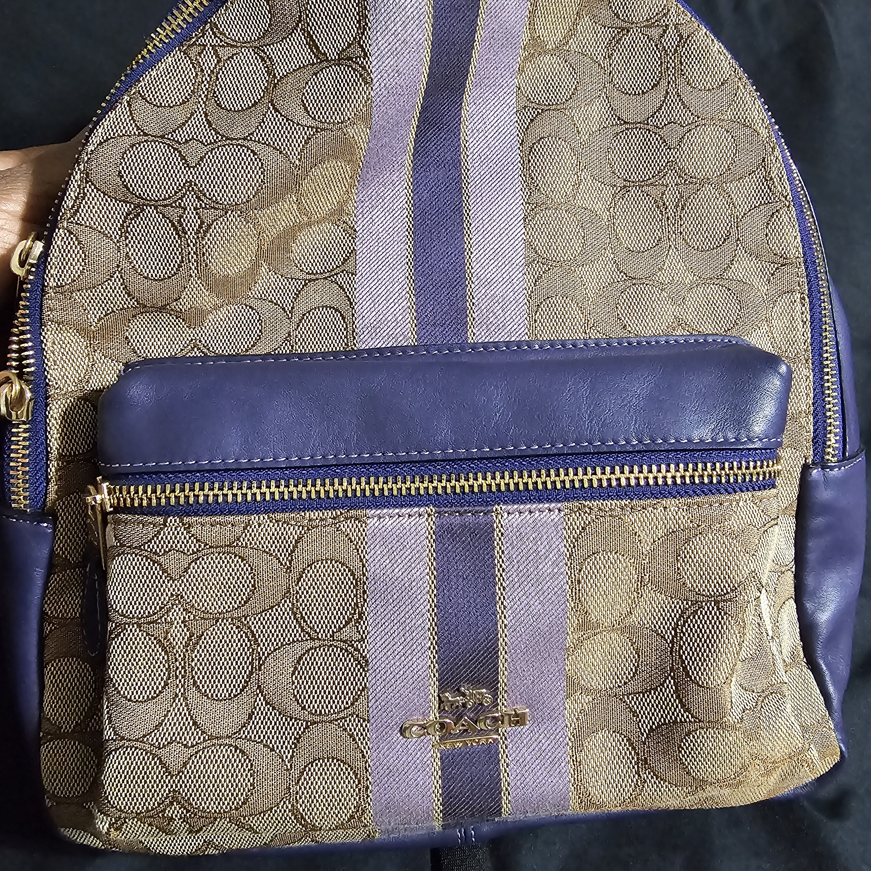 Coach Tan And Purple Signature Backpack